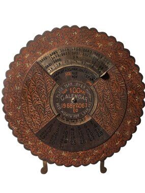 Vintage Brass 100 Year Perpetual Calendar 1968-2067 Circular Rotating Desk Stand